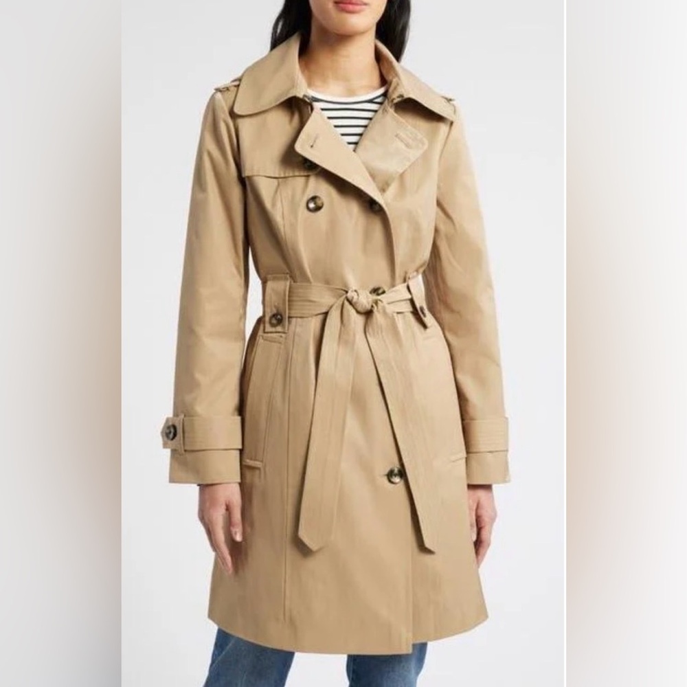London Fog Heritage Belted Hooded Trench Coat Tan XS